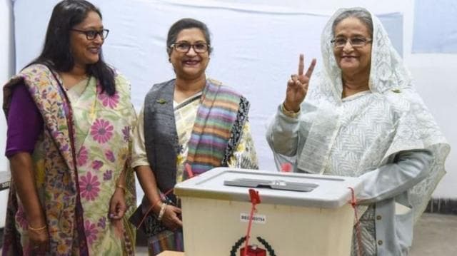 জাতীয় নির্বাচনের সময় শেখ হাসিনা, শেখ রেহানা এবং সায়মা ওয়াজেদ